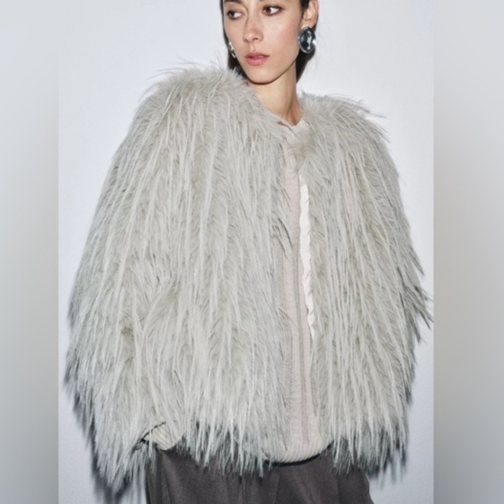 ZARA FAUX FUR GREY COAT SIZE S - Picture 7 of 16